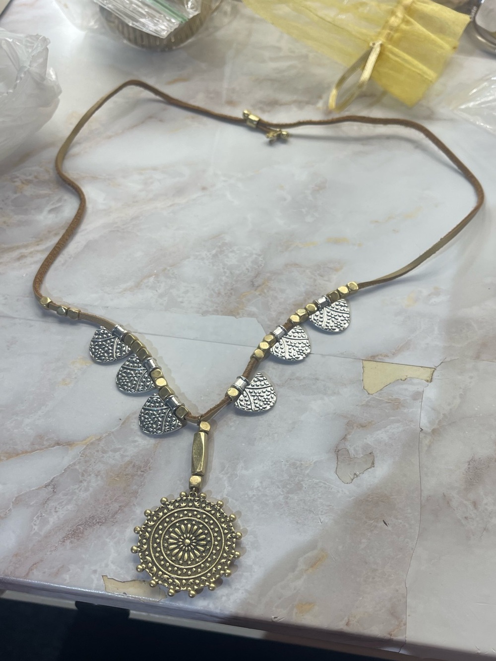 Lucky Brand Gold and Silver Sun Medallion Necklace - Women Jewelry